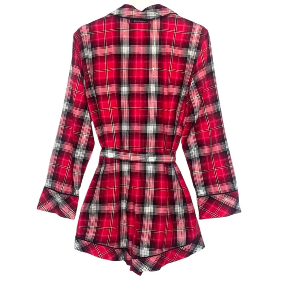 Victoria’s Secret Red Plaid Flannel Sleep Romper Silver Threads Sz Small NEW - Picture 8 of 12